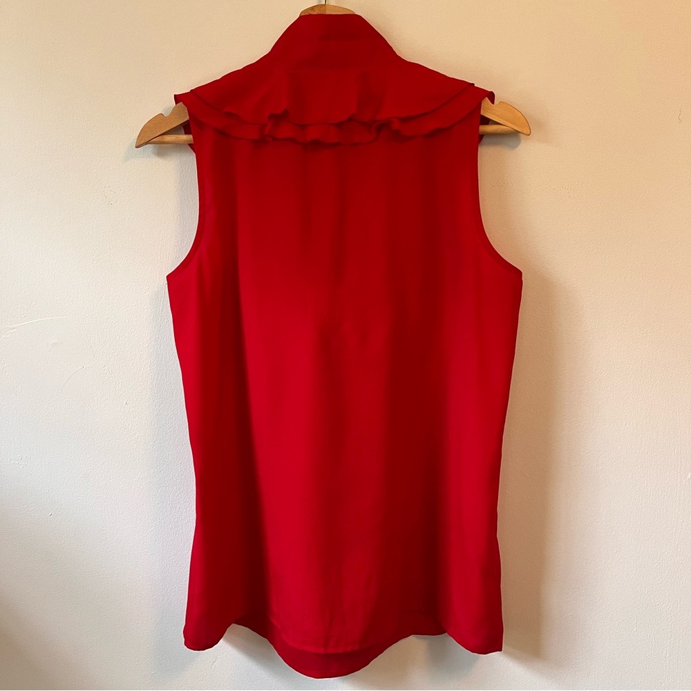 Ann Taylor LOFT Red Ruffle Tie Front Sleeveless Blouse, Size M - Picture 5 of 9